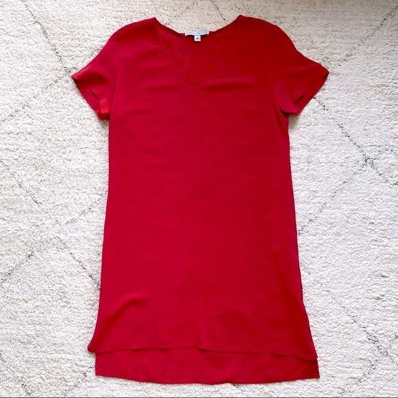 Amanda Uprichard Red Silk Mini Shift Dress V-neck Size M - Picture 2 of 5